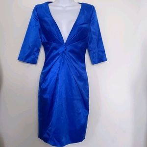 Abyss By Abby Blue Plunging Short Dress Satin S